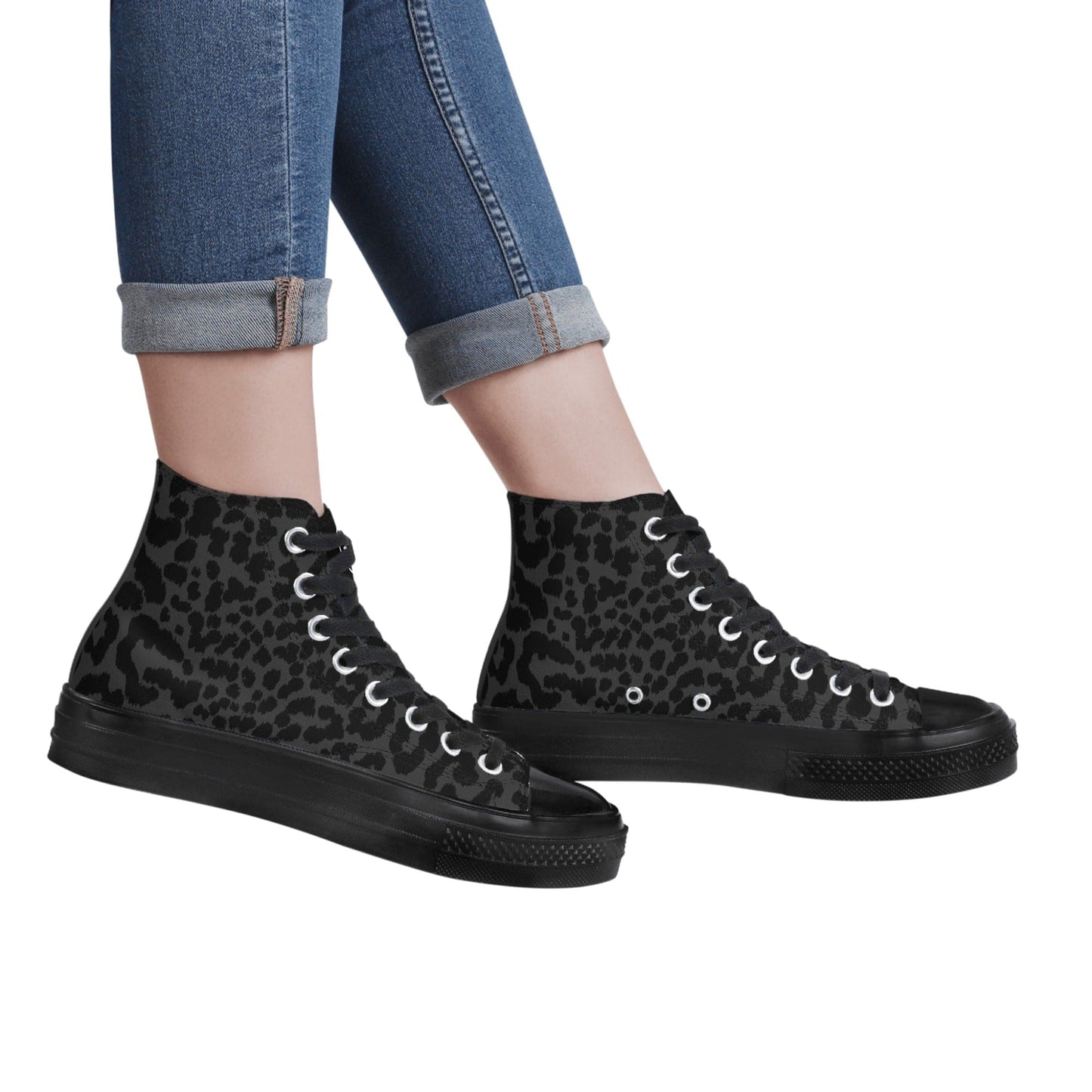 FITT FASHION HI-TOP CANVAS SNEAKERS BLACK LEOPARD