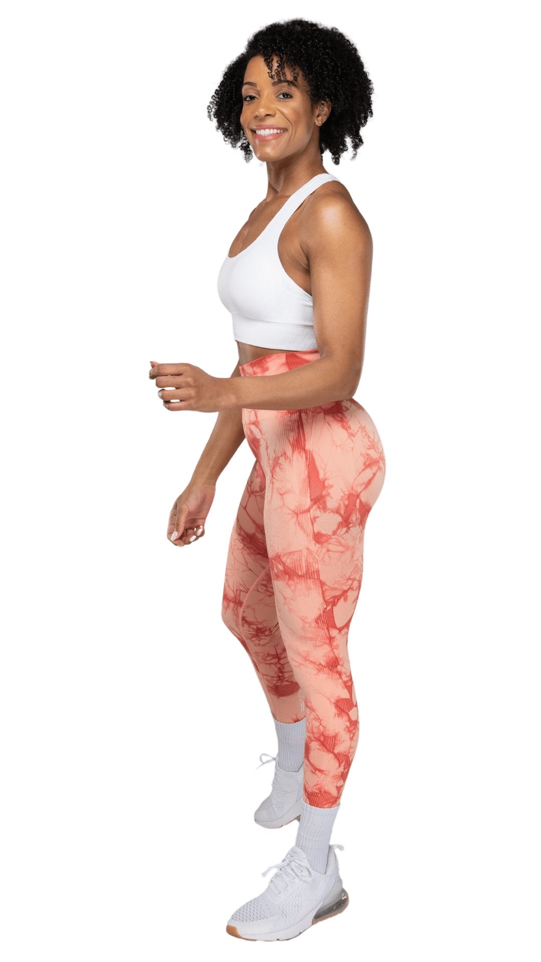 FITT FASHION WEAR LLC LEGGINGS MARBLE TIE DYE PEACH