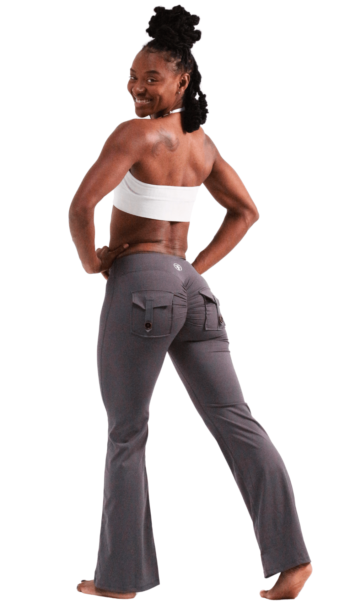 FITT FASHION WEAR LLC LEGGINGS Pocket Scrunch Flare Leggings Dark Grey