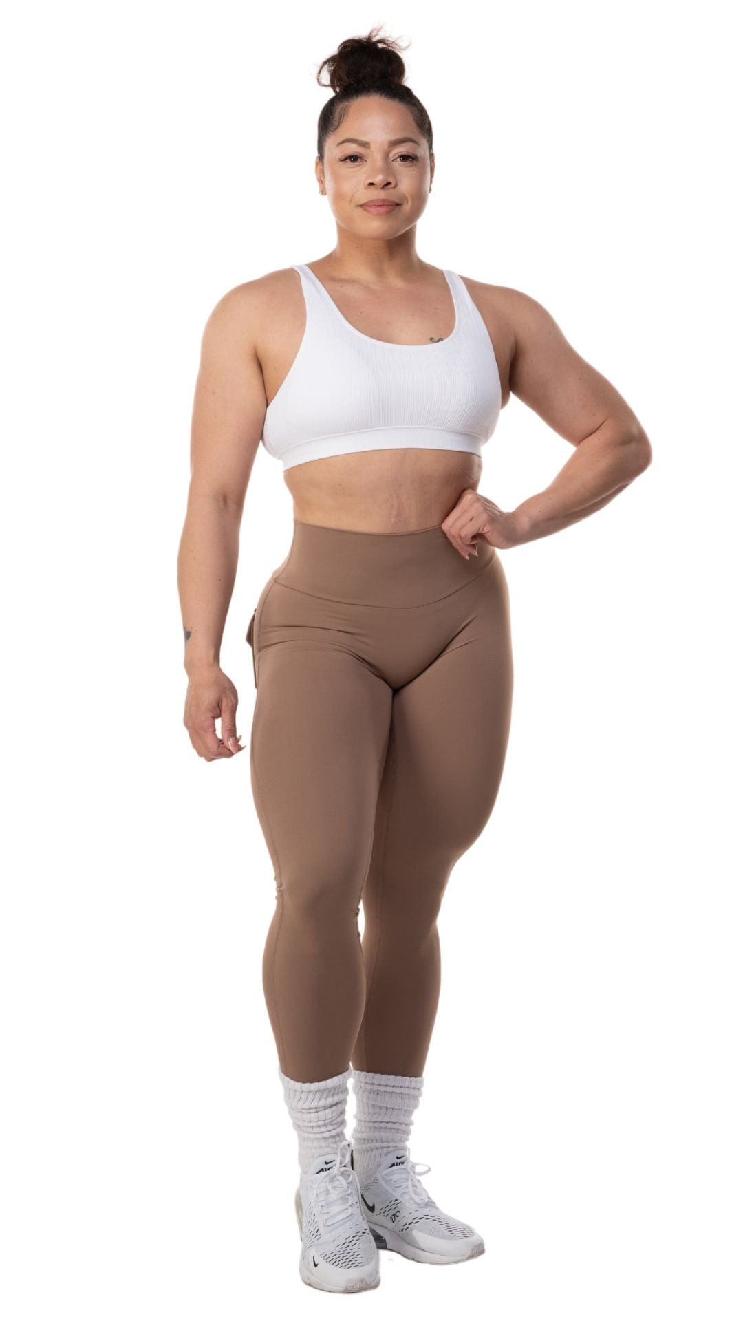 FITT FASHION WEAR LLC LEGGINGS Pocket Scrunch Shorts Beige