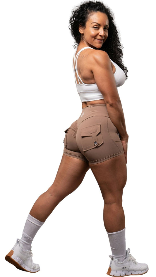 FITT FASHION WEAR LLC SHORTS SMALL Pocket Scrunch Shorts Tan