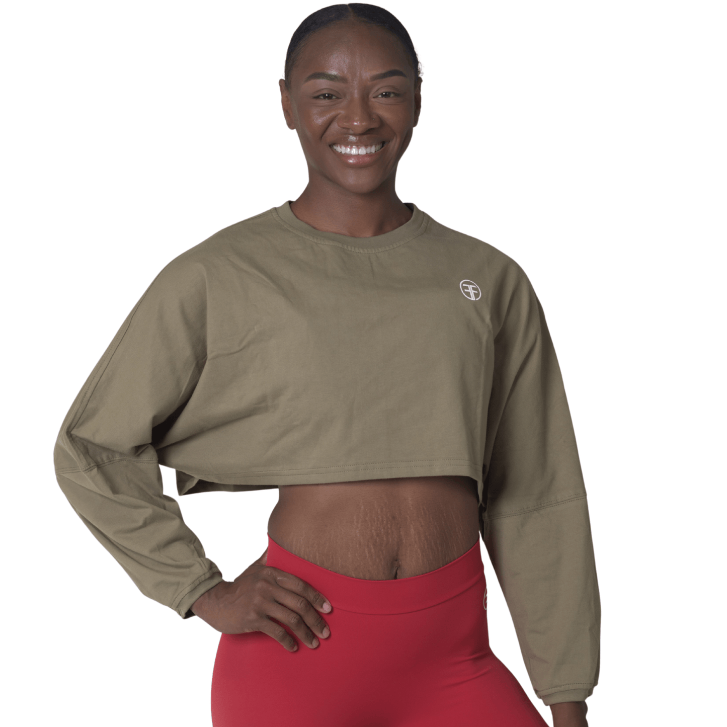 FITT FASHION WEAR LLC Small Sassy Oversize Crop Tops Army Green