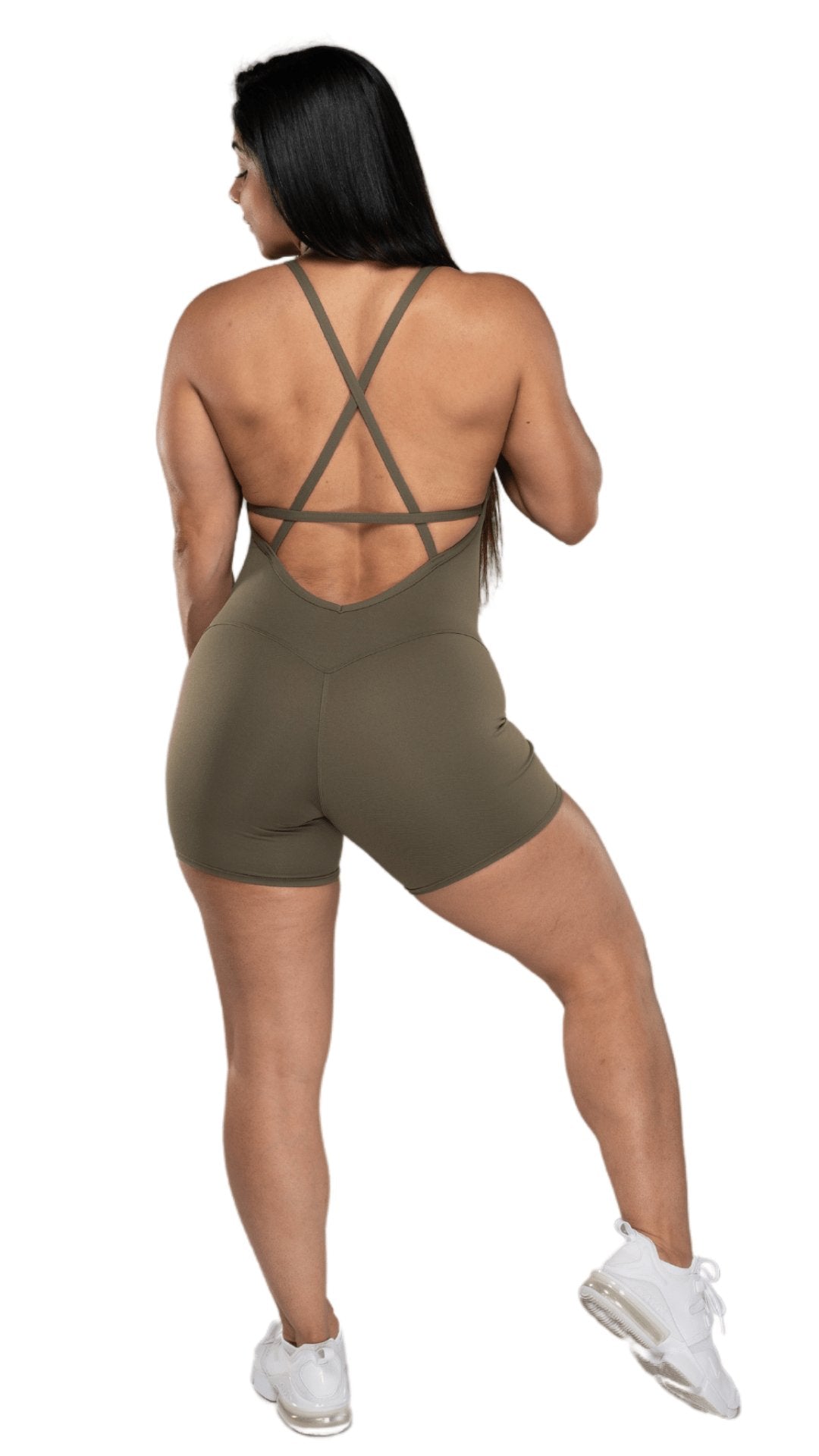 FITT FASHION WEAR LLC BODYSUIT Criss Cross Short Army Green