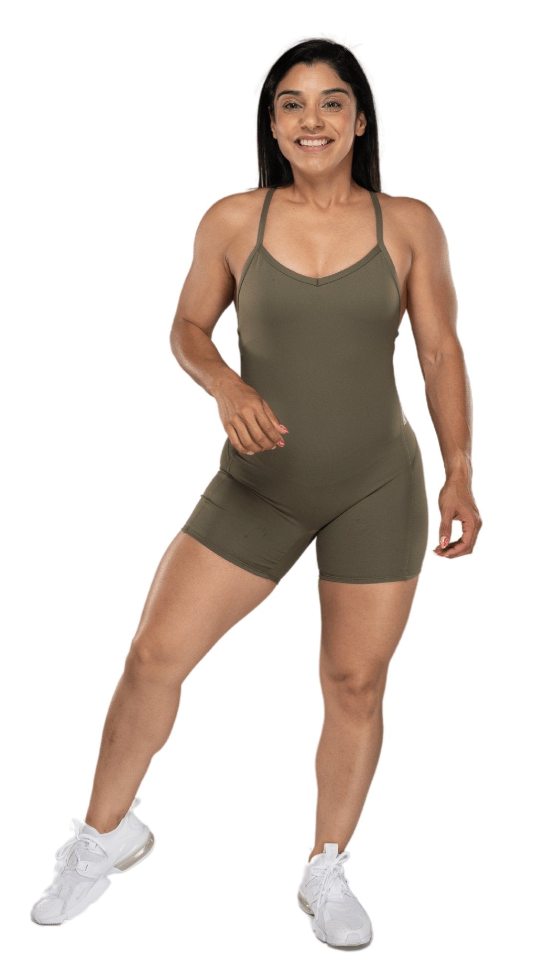 FITT FASHION WEAR LLC BODYSUIT Criss Cross Short Army Green