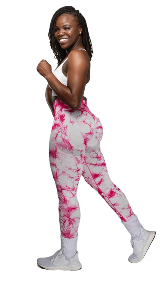 FITT FASHION WEAR LLC LEGGINGS SMALL Marbel Tie Dye  Pink